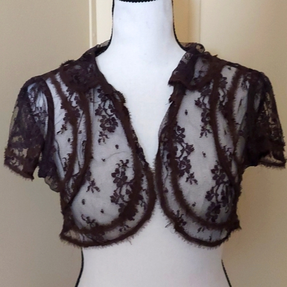 Necessary Objects Brown Lace Shrug
